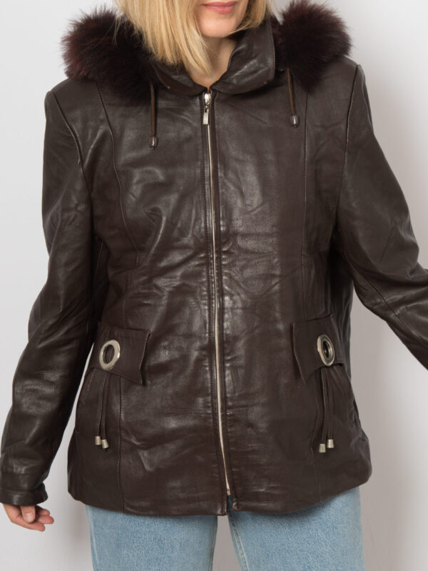90s Hooded Leather Jacket Women - Image 5