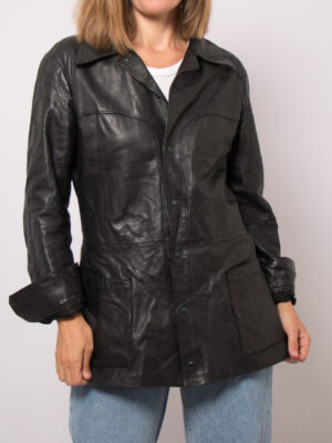 Vintage Black Leather Shirt Women