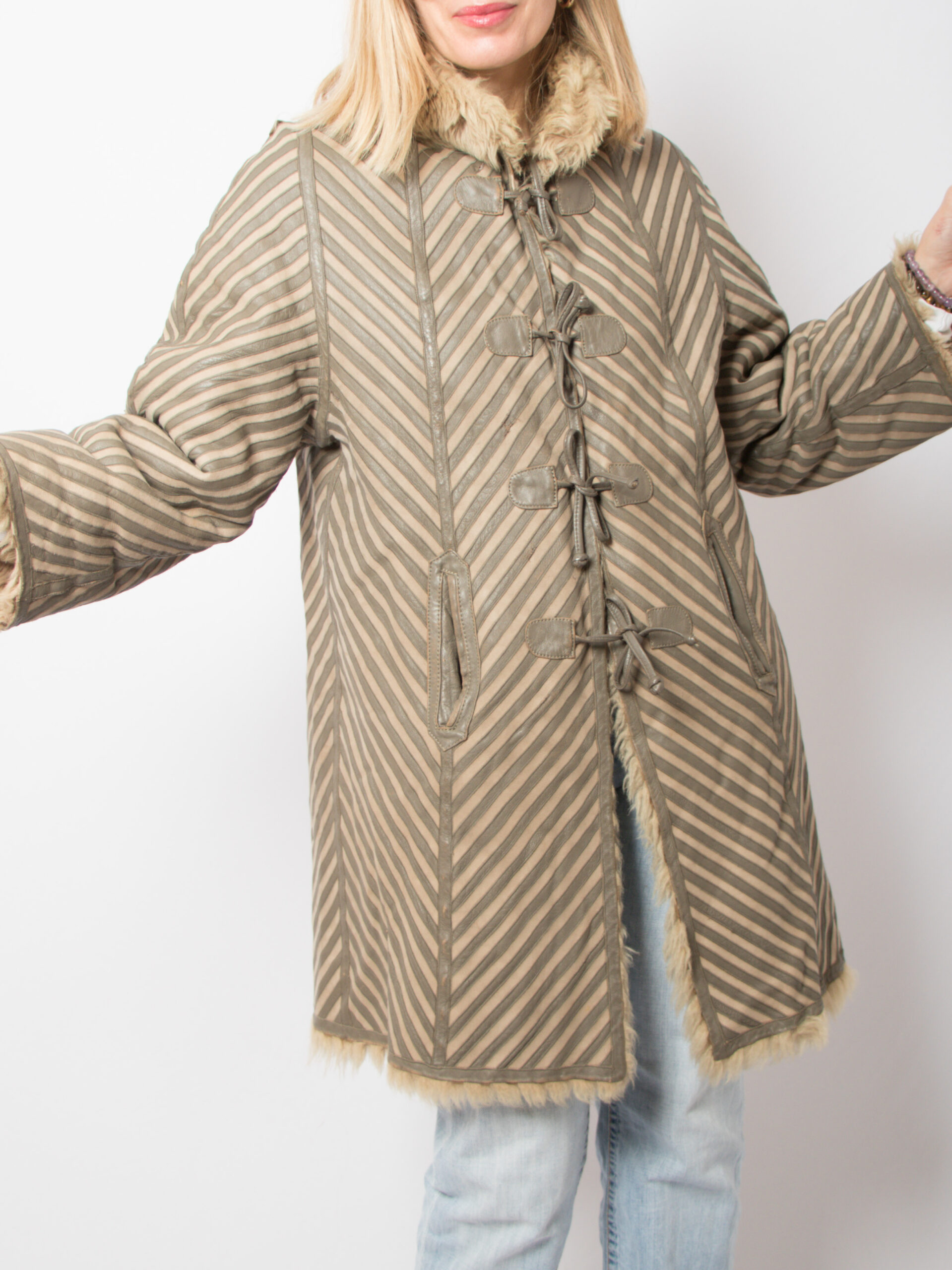 Vintage Striped Sheepskin Jacket Vintage Striped Sheepskin Jacket - Image 2