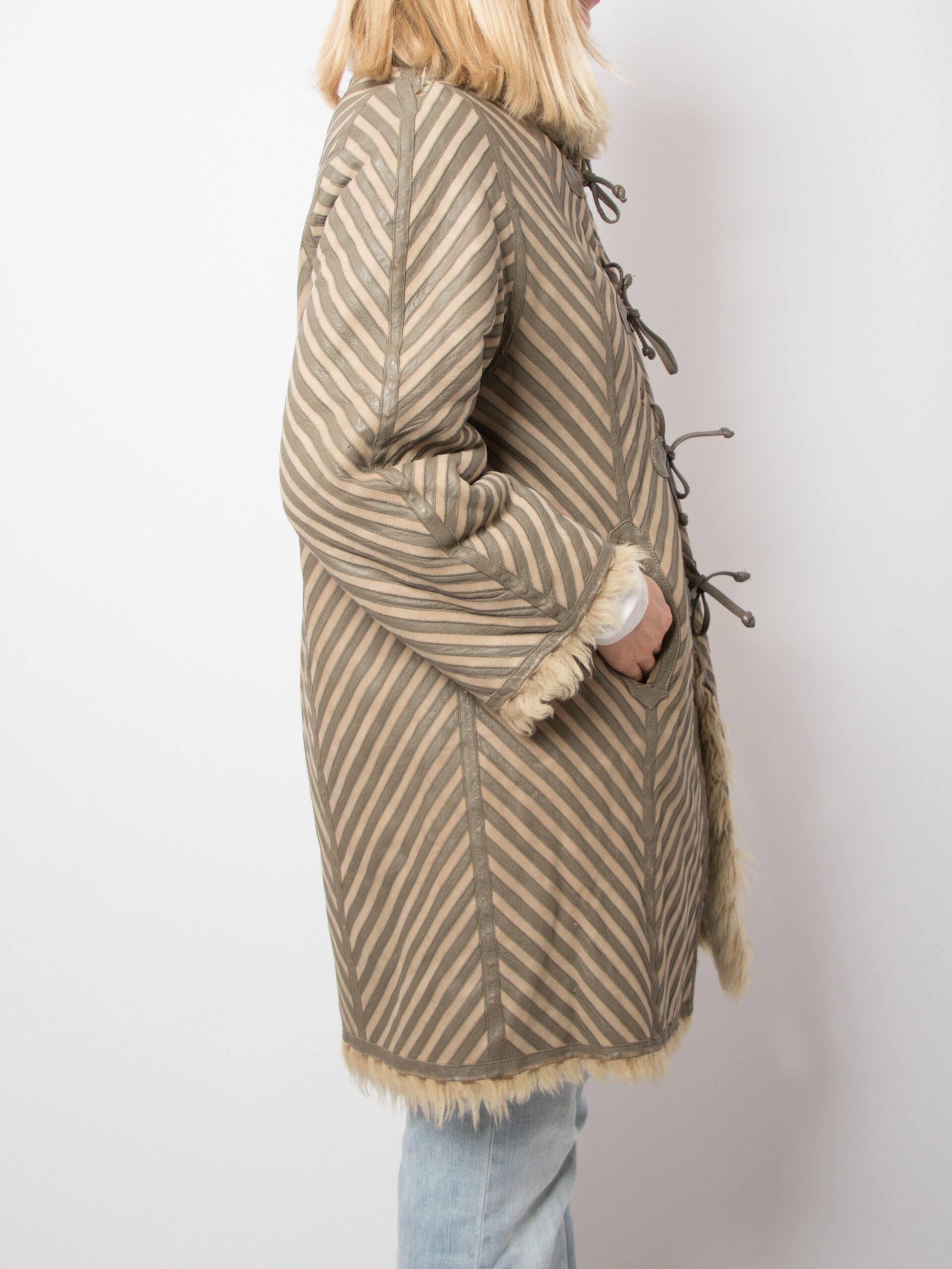 Vintage Striped Sheepskin Jacket Vintage Striped Sheepskin Jacket - Image 4