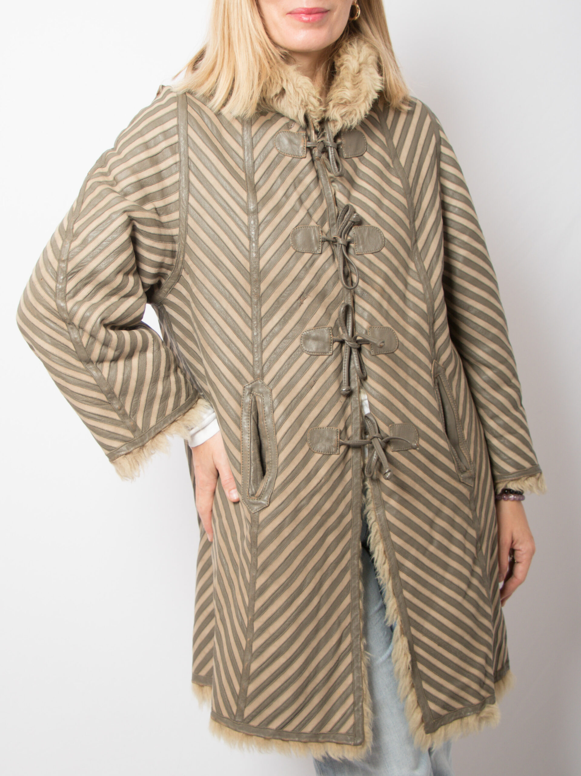 Vintage Striped Sheepskin Jacket Vintage Striped Sheepskin Jacket - Image 5