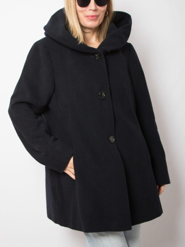 Vintage Blue Hooded Wool Coat - Image 2