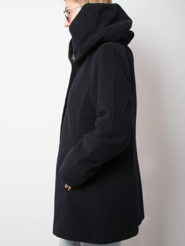 Vintage Blue Hooded Wool Coat - Image 4