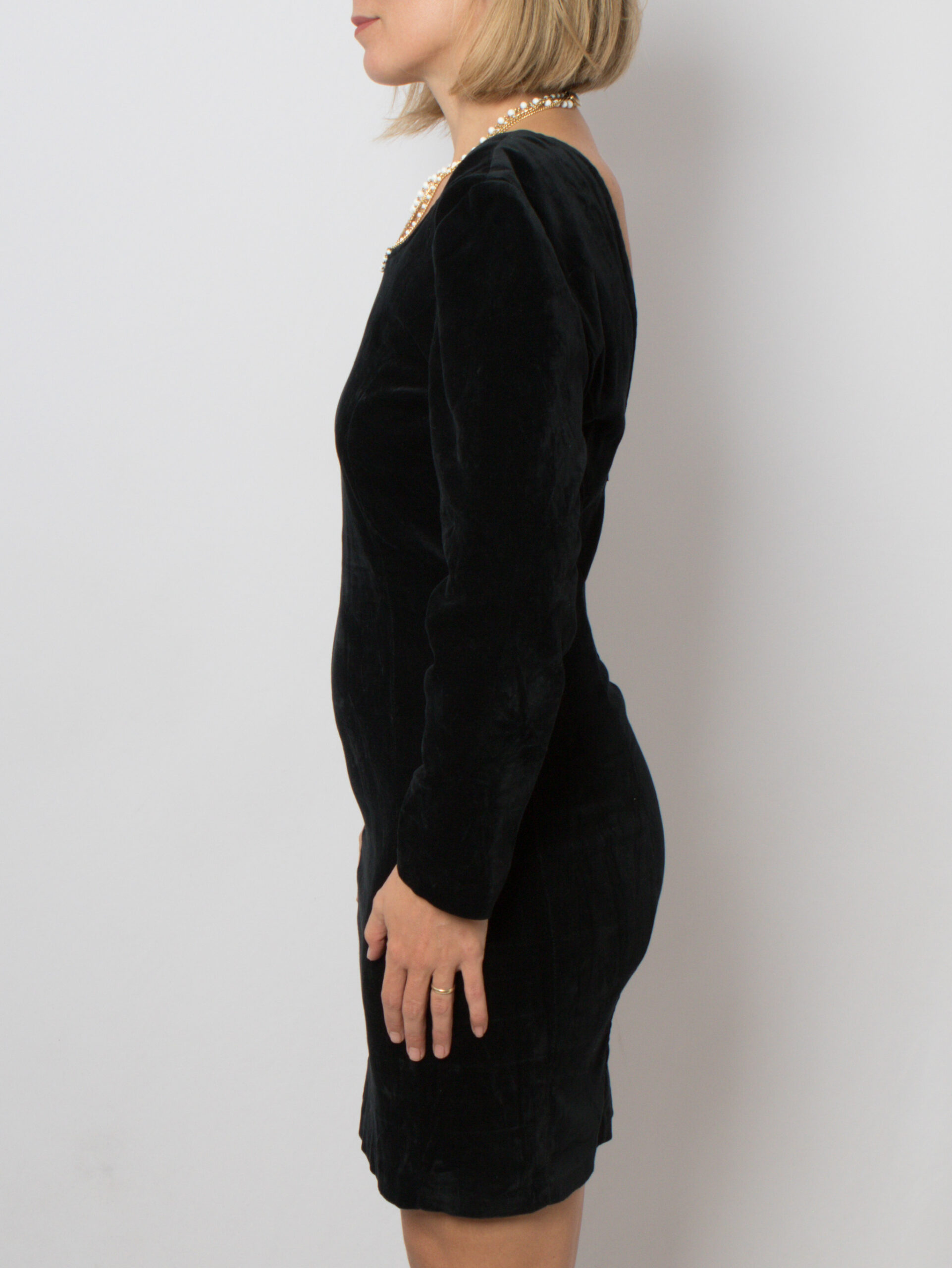 80s Black Velvet Mini Dress 80s Black Velvet Mini Dress - Image 3