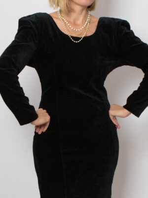 Vintage 1980s Black Velvet Cocktail Dress, Made in Italy by CLASS Size M