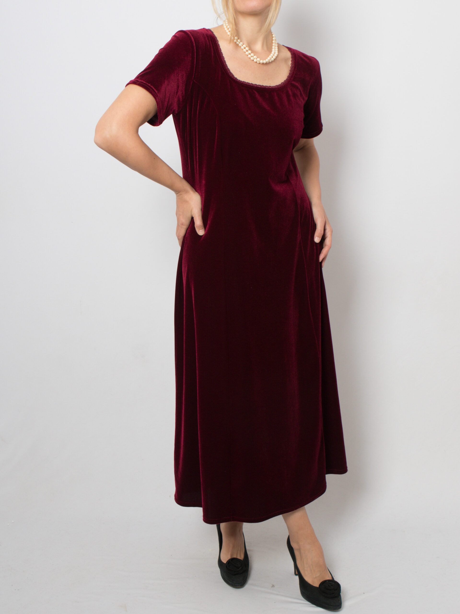 Vintage Burgundy Midi Velvet Dress Vintage Burgundy Midi Velvet Dress - Image 5