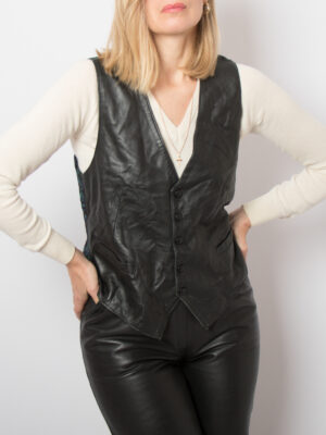 90s Black Leather Waistcoat Women