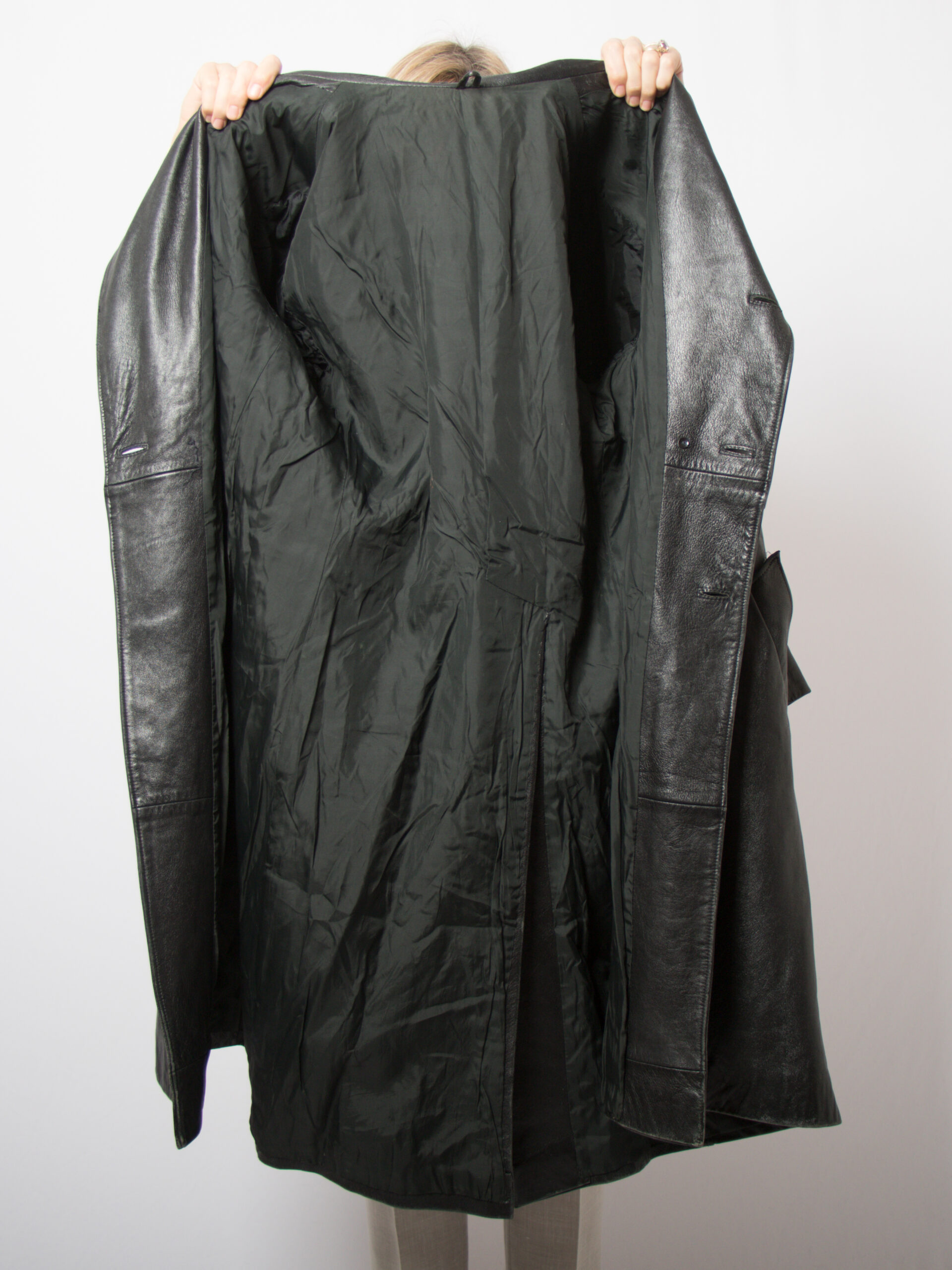 Vintage Black Leather Duster Coat Vintage Black Leather Duster Coat - Image 6