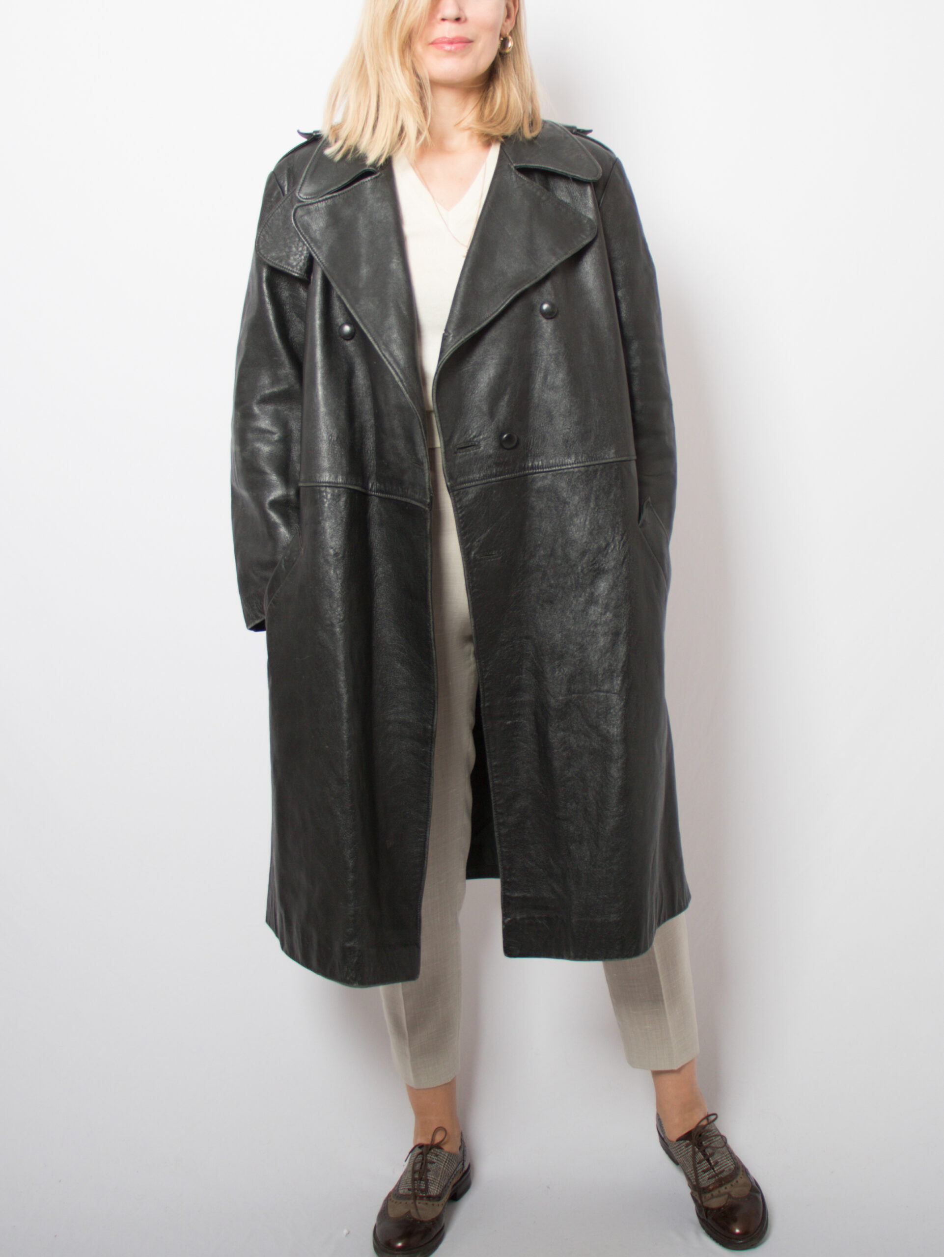 Vintage Black Leather Duster Coat Vintage Black Leather Duster Coat - Image 2