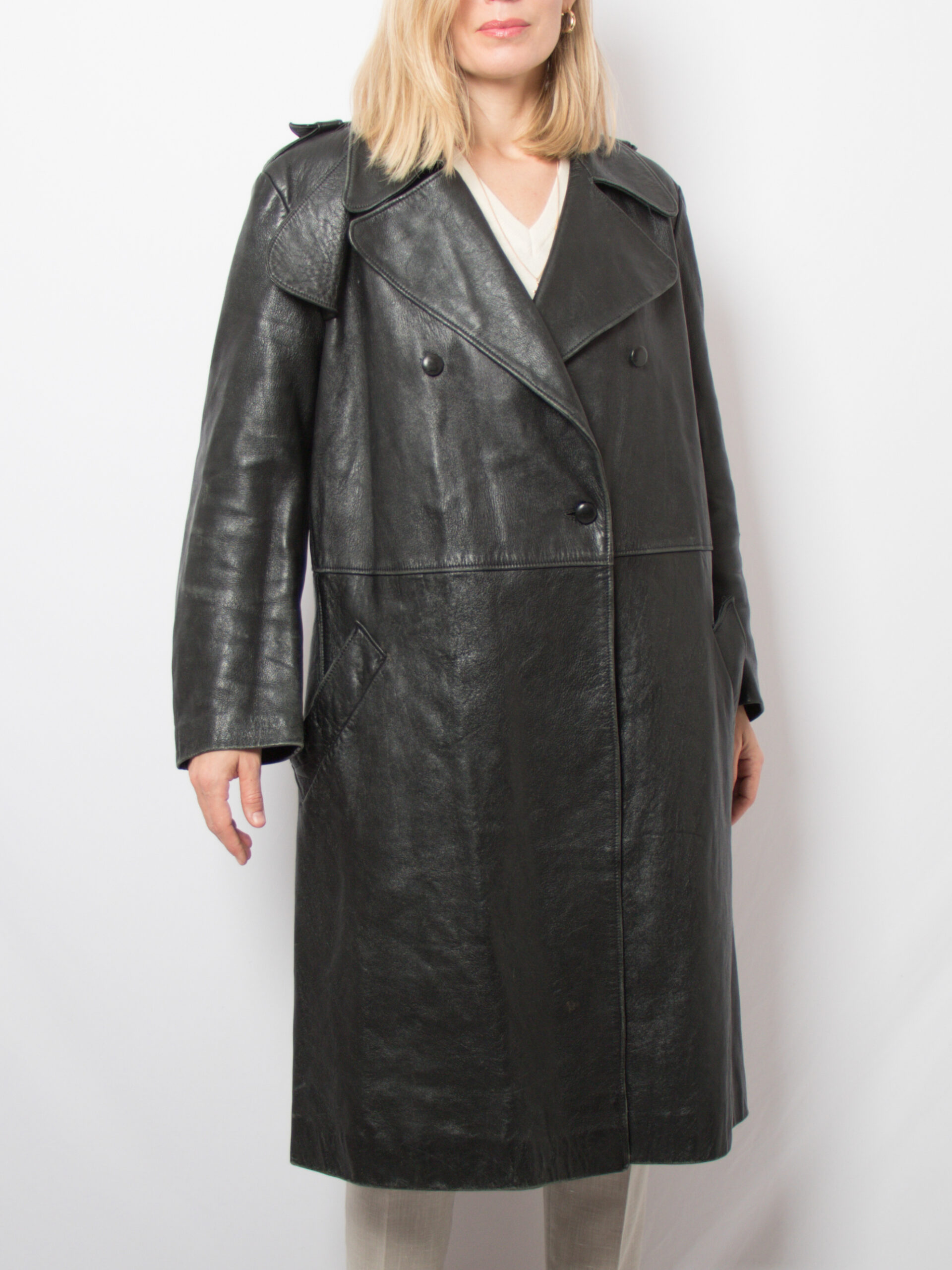 Vintage Black Leather Duster Coat Vintage Black Leather Duster Coat