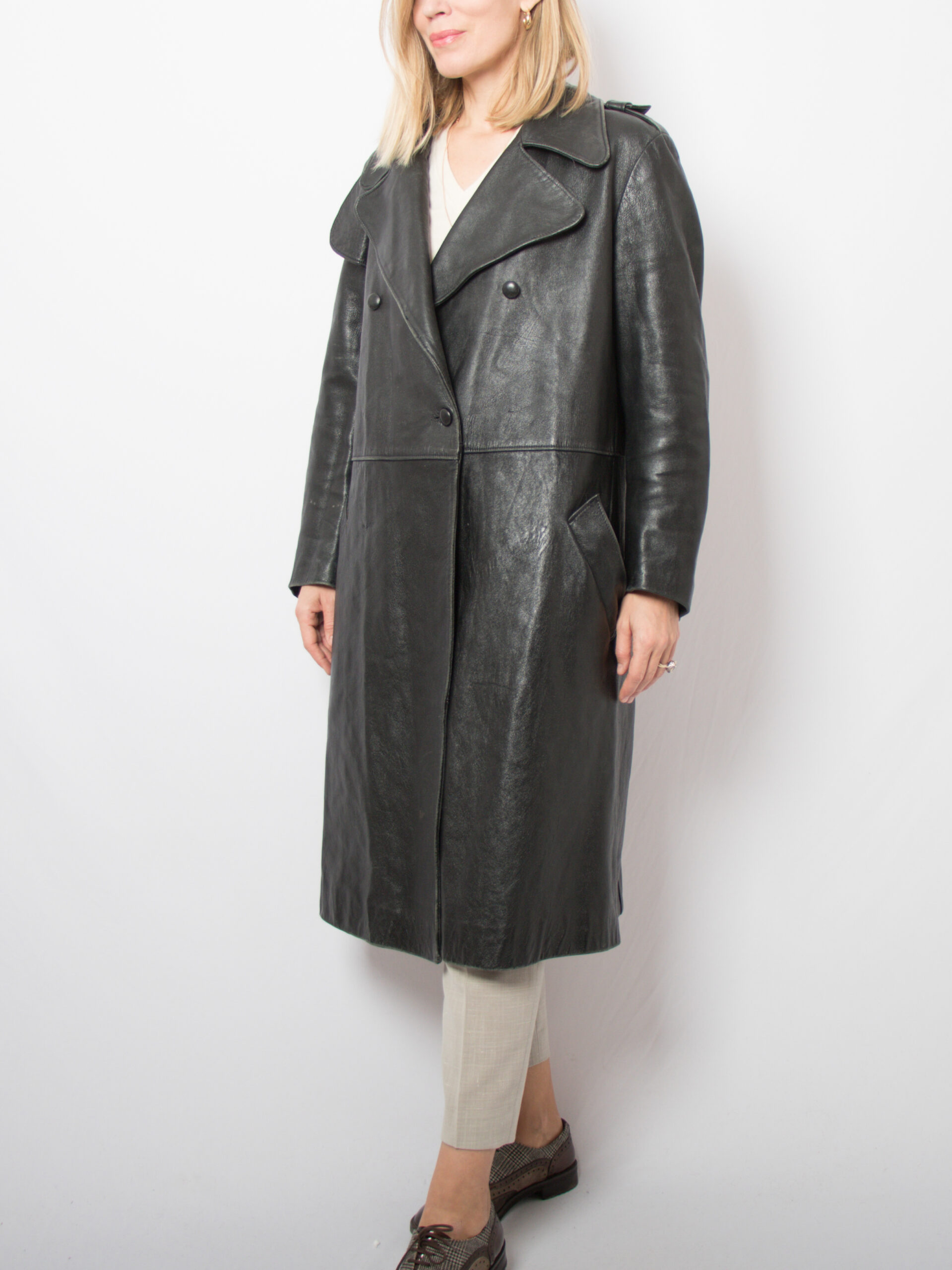 Vintage Black Leather Duster Coat Vintage Black Leather Duster Coat - Image 3