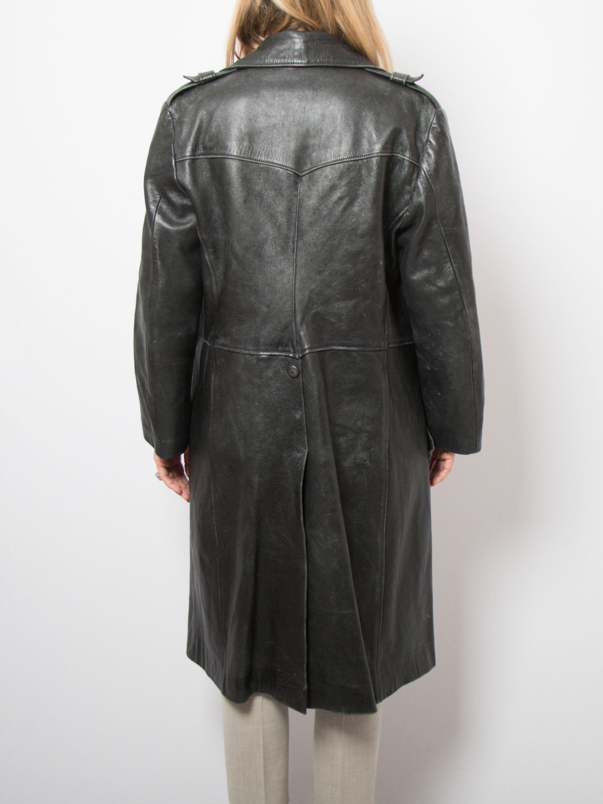 Vintage Black Leather Duster Coat Vintage Black Leather Duster Coat - Image 4