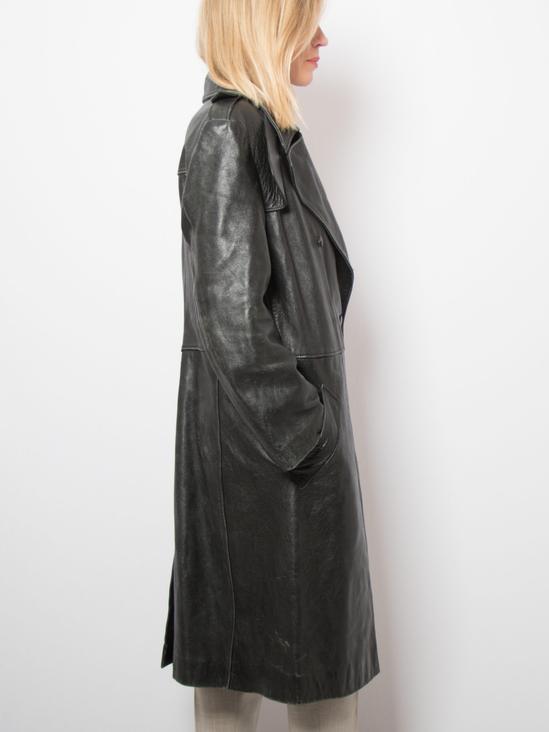 Vintage Black Leather Duster Coat Vintage Black Leather Duster Coat - Image 5