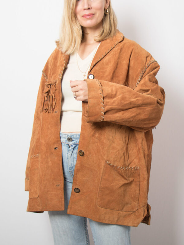 Rustic Vintage Fringed Suede Jacket - Image 2