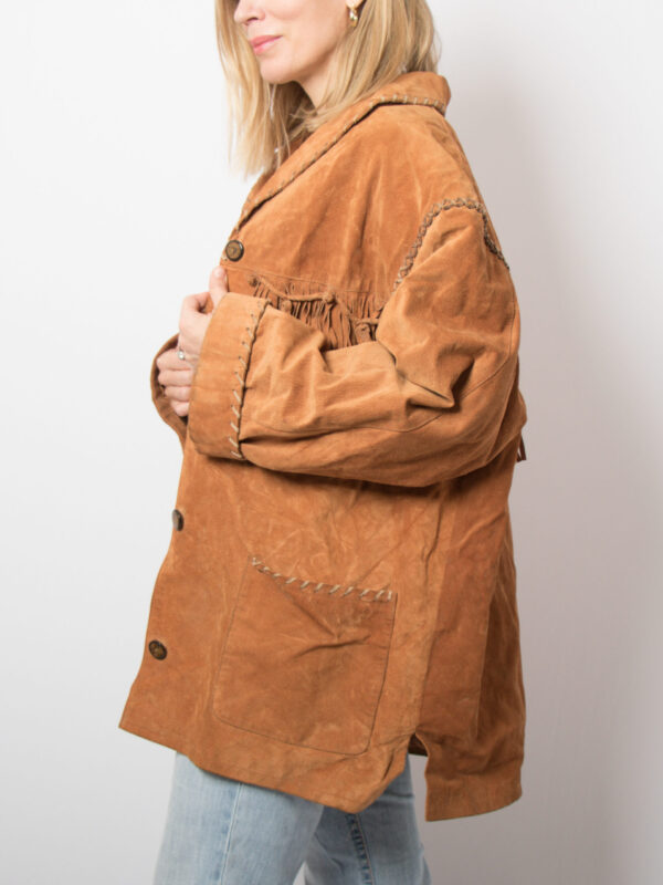 Rustic Vintage Fringed Suede Jacket - Image 3