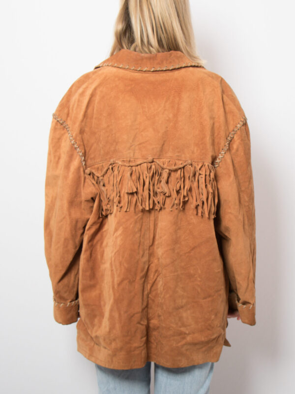Rustic Vintage Fringed Suede Jacket - Image 4