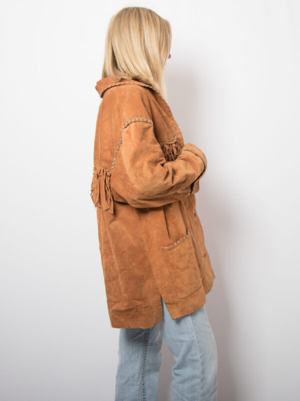 Rustic Vintage Fringed Suede Jacket - Image 5