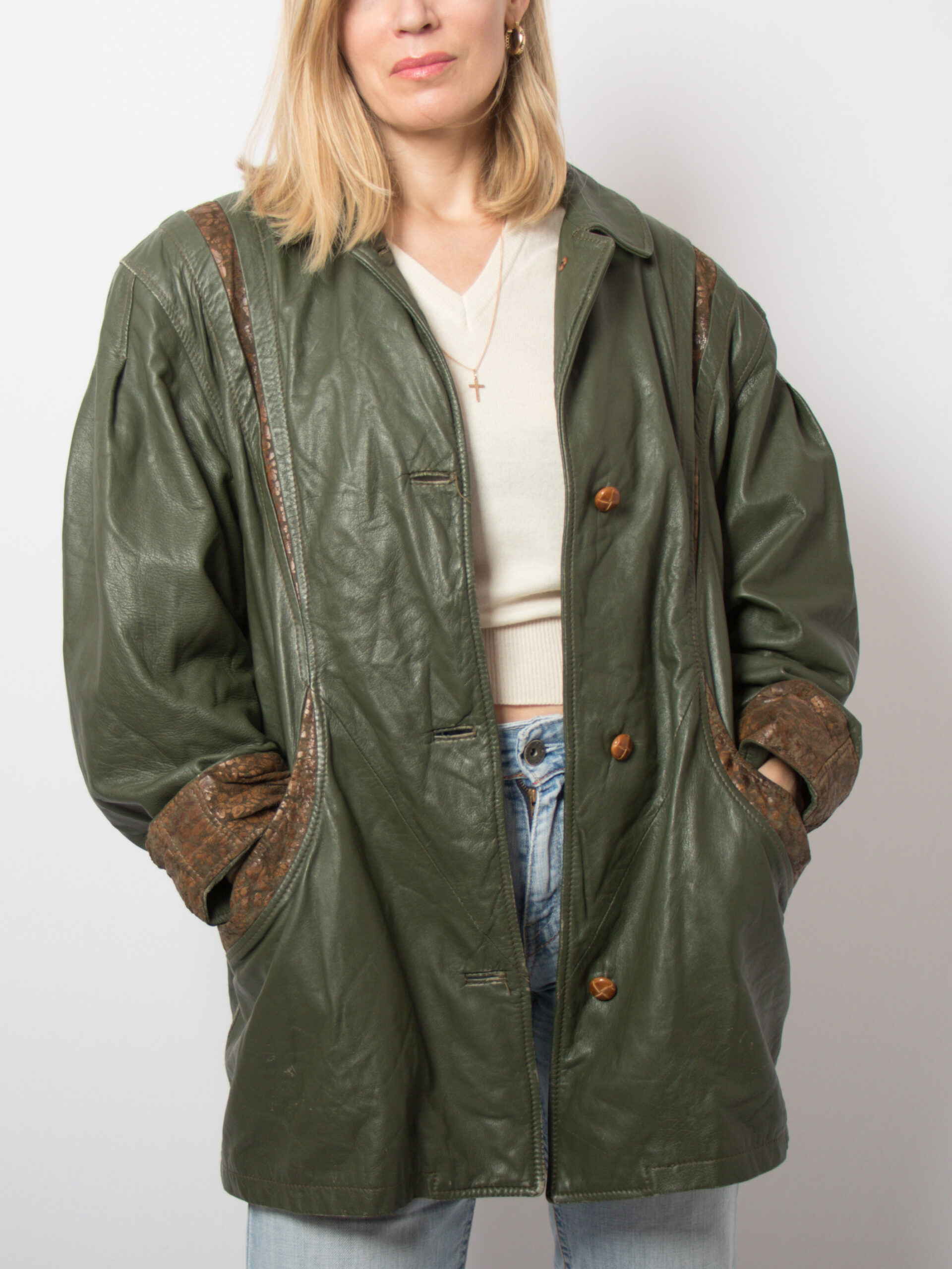 90s Oversized Green Leather Jacket 90s Oversized Green Leather Jacket - Image 5