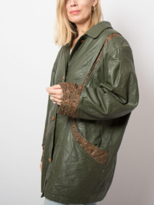 90s Oversized Green Leather Jacket