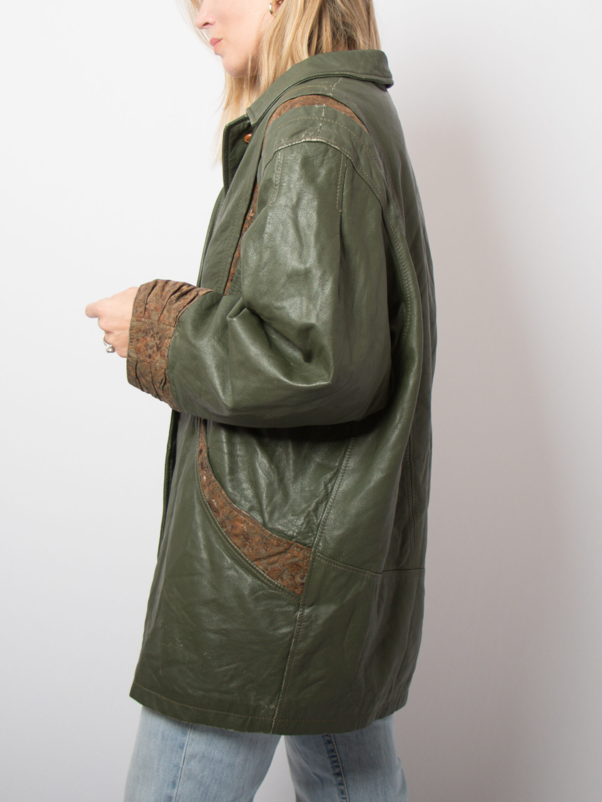 90s Oversized Green Leather Jacket 90s Oversized Green Leather Jacket - Image 2