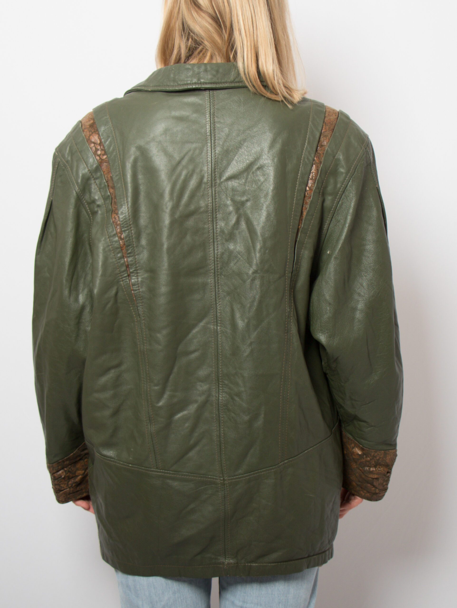 90s Oversized Green Leather Jacket 90s Oversized Green Leather Jacket - Image 3