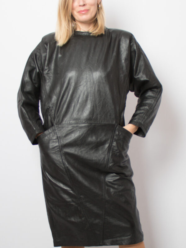 1980s Oversized Black Leather Dress - Image 2