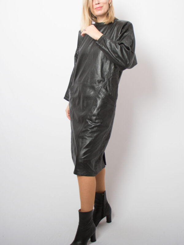 1980s Oversized Black Leather Dress - Image 3