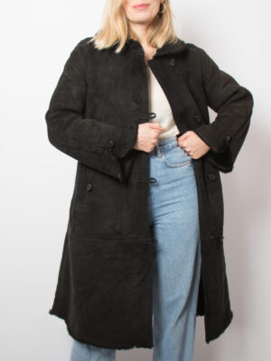 Vintage Suede Black Shearling Coat