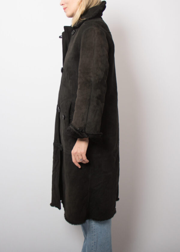 Vintage Suede Black Shearling Coat - Image 3