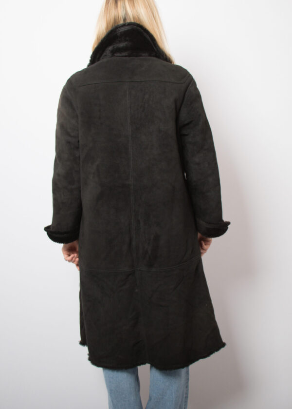 Vintage Suede Black Shearling Coat - Image 4