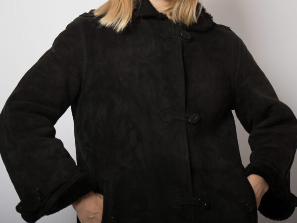 Vintage Suede Black Shearling Coat - Image 5