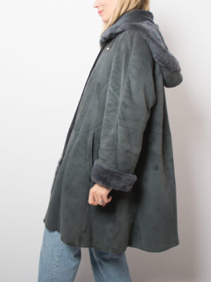 RARE Vintage Dusty Blue Swing Shearling Coat with Hood
