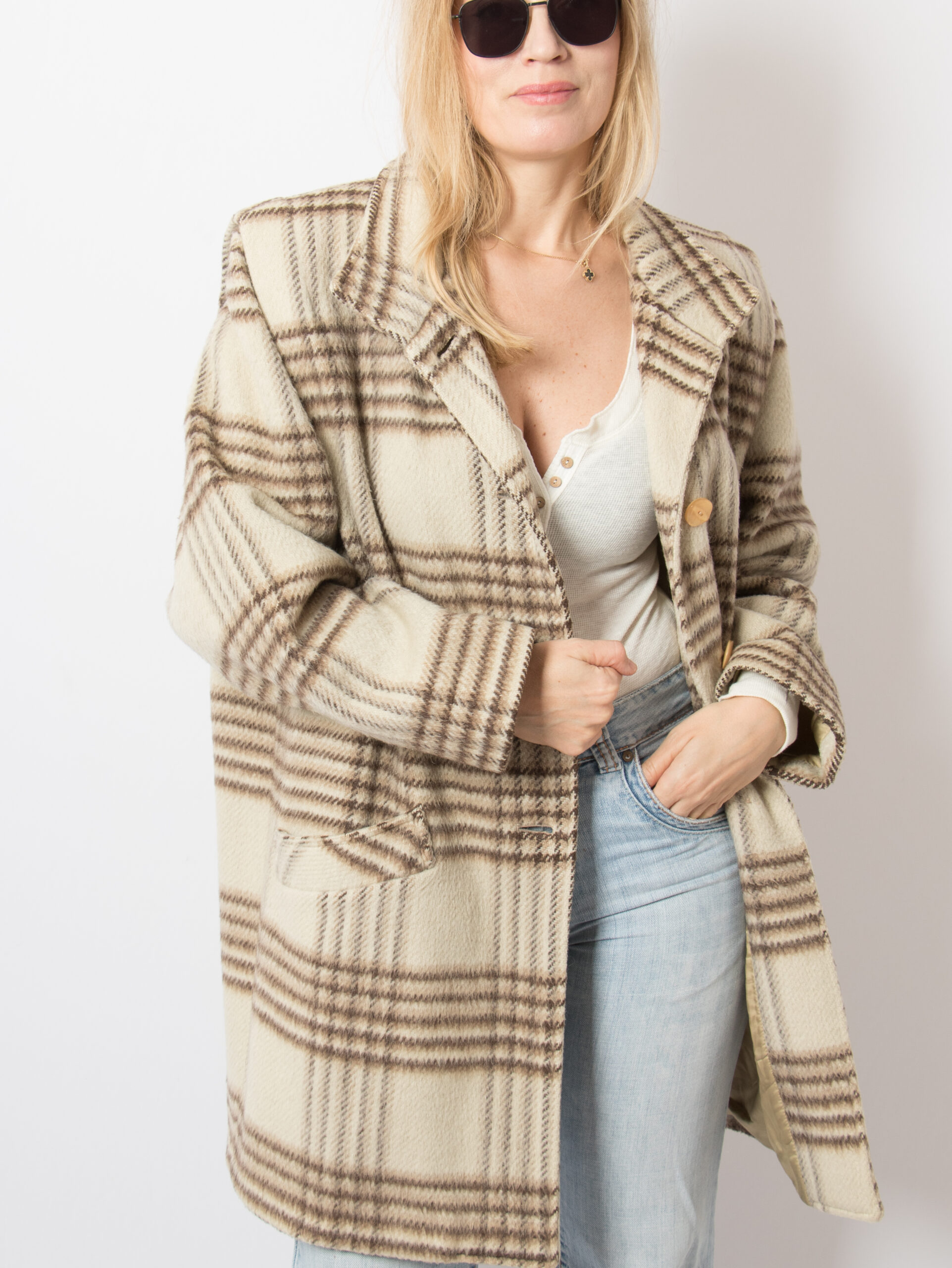 Vintage Beige Plaid Coat Vintage Beige Plaid Coat - Image 2