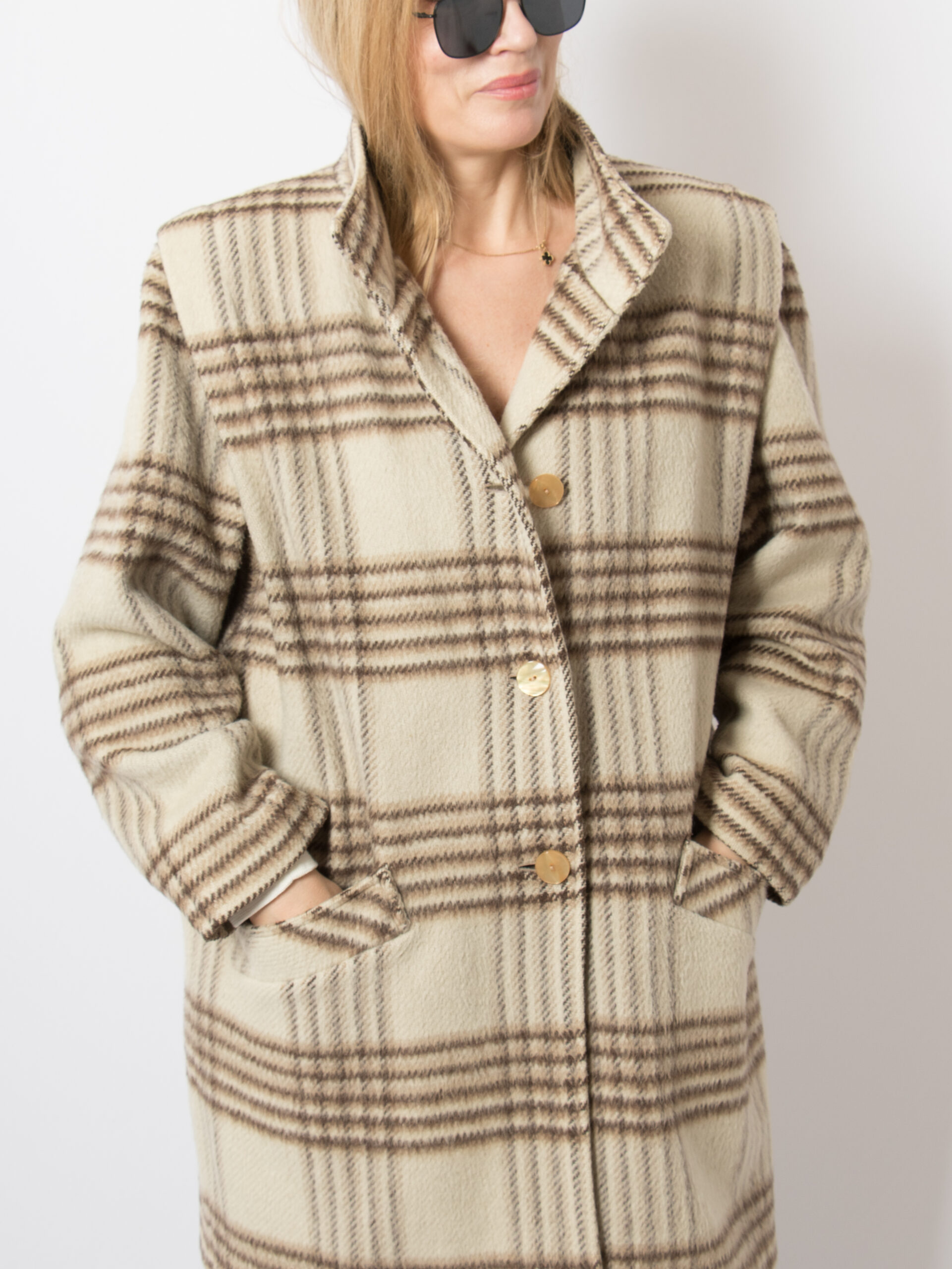 Vintage Beige Plaid Coat Vintage Beige Plaid Coat - Image 7