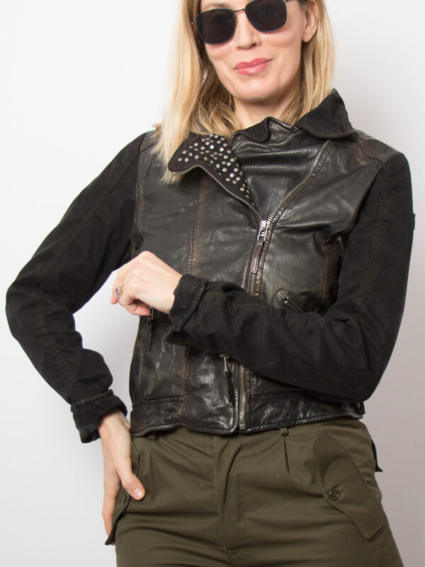 Edgy Vintage Cropped Biker Jacket by GYPSY - Image 2