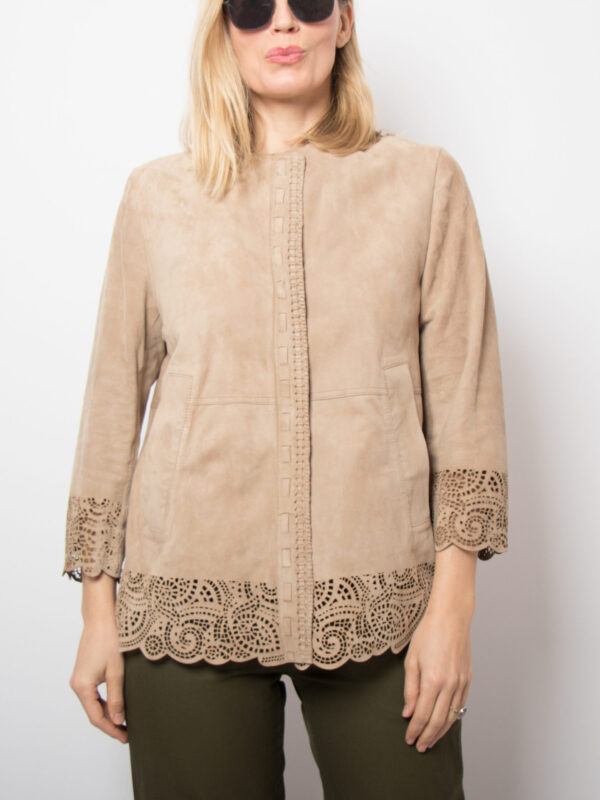 Taupe Suede Leather Jacket by VOLPI - Image 2