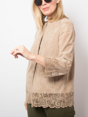 Taupe Suede Leather Jacket by VOLPI