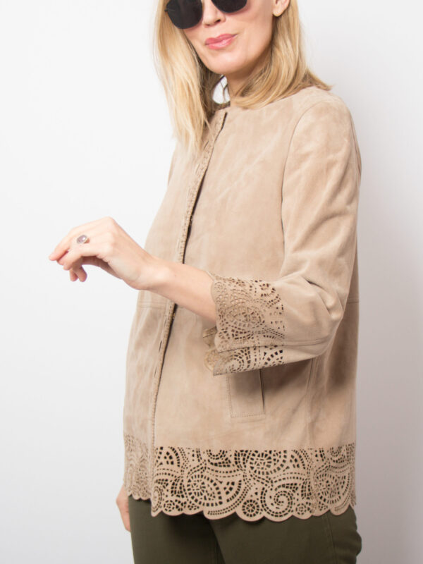 Taupe Suede Leather Jacket by VOLPI