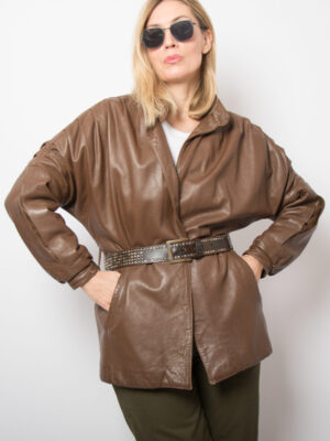 80s Dramatic Oversized Leather Jacket Women