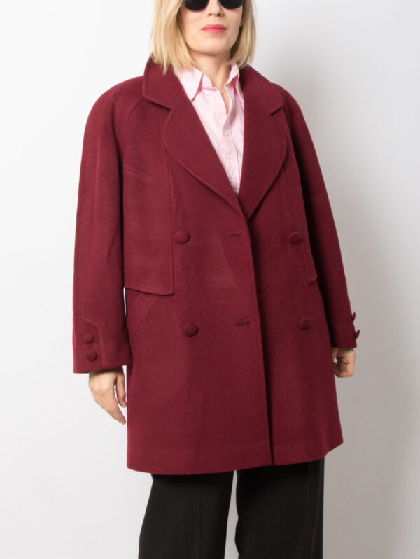 90s Oversized Burgundy Cashmere Coat - Image 2
