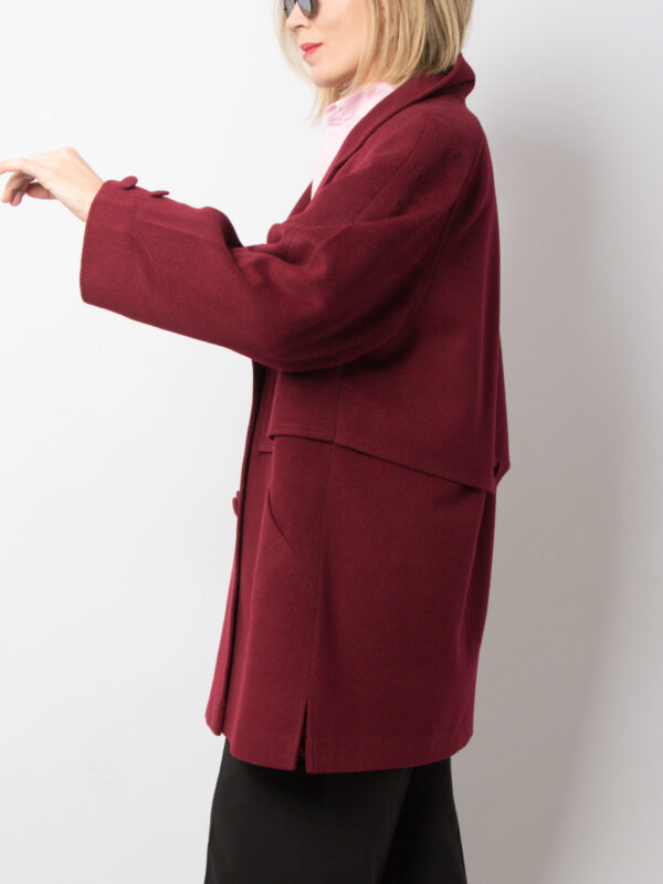 90s Oversized Burgundy Cashmere Coat - Image 3