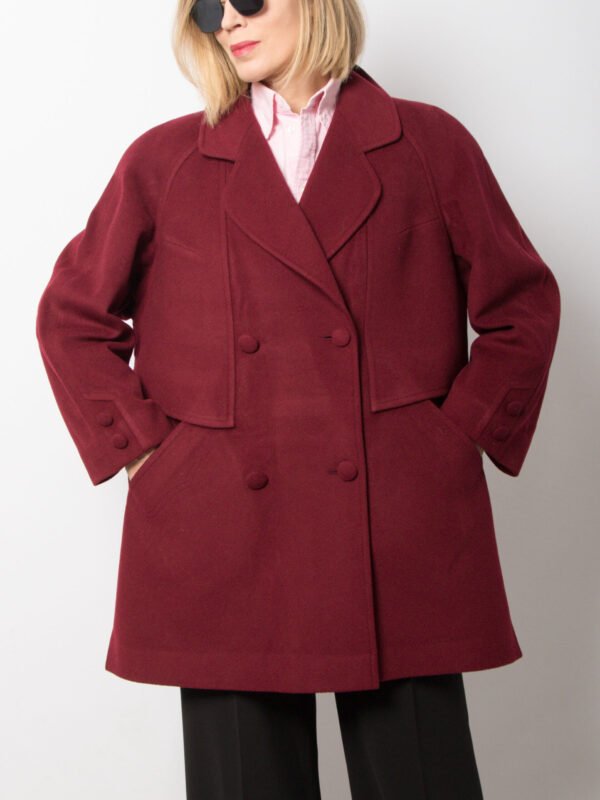 90s Oversized Burgundy Cashmere Coat - Image 5