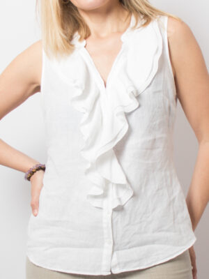 vintage white ruffle neck blouse