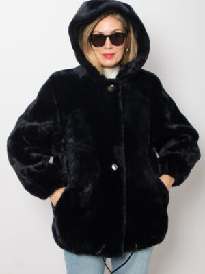Vintage Hooded Faux Fur Coat