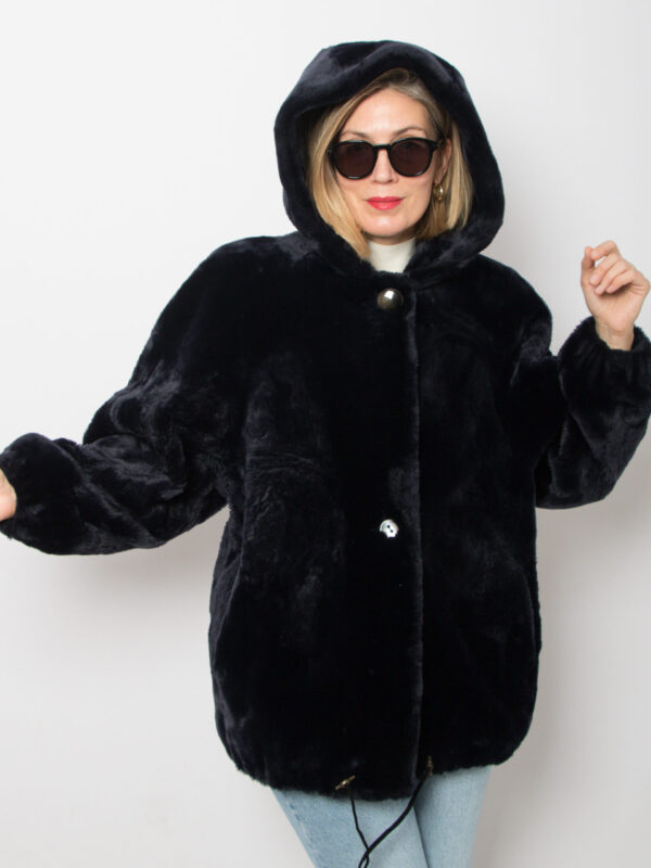 Vintage Hooded Faux Fur Coat - Image 6