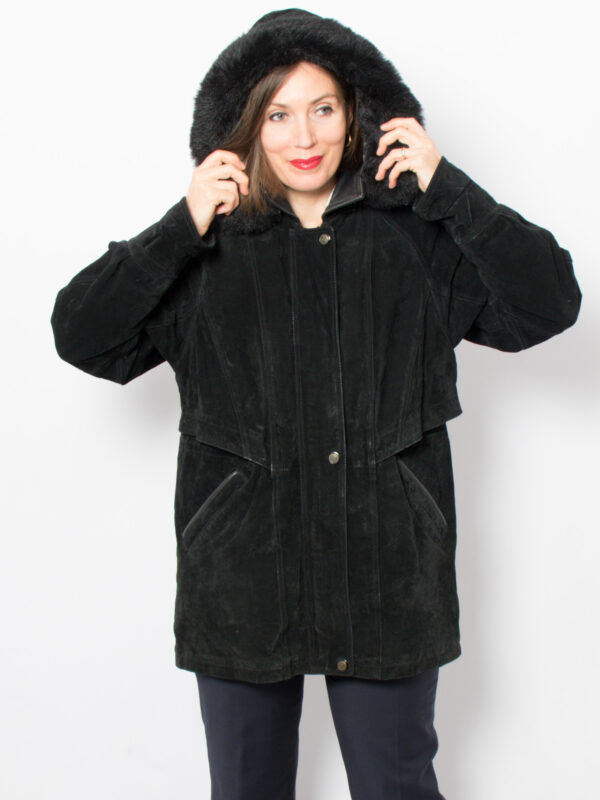 Vintage Suede Hooded Leather Jacket - Image 4