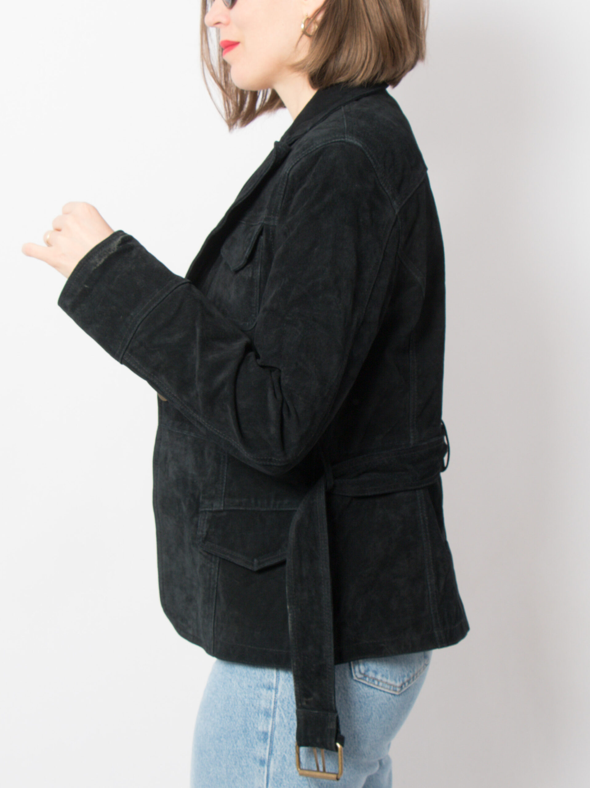 Vintage Black Suede Jacket with Belt Vintage Black Suede Jacket with Belt - Image 2