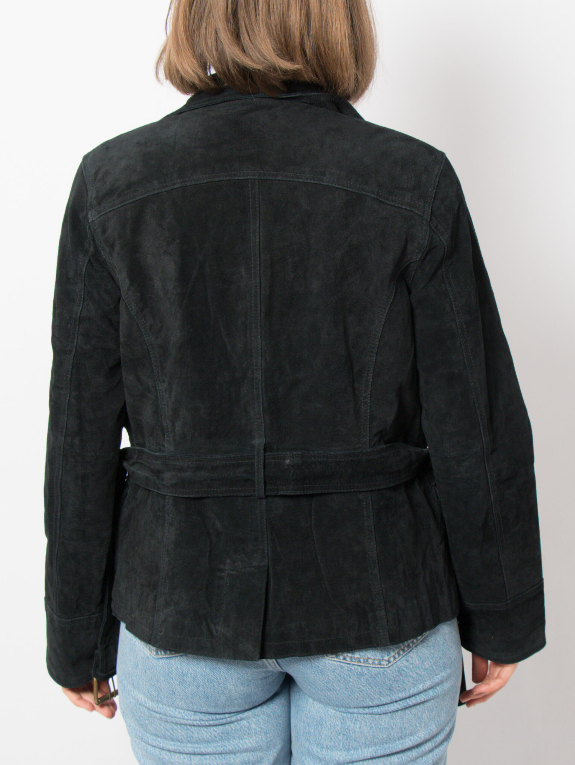 Vintage Black Suede Jacket with Belt Vintage Black Suede Jacket with Belt - Image 3