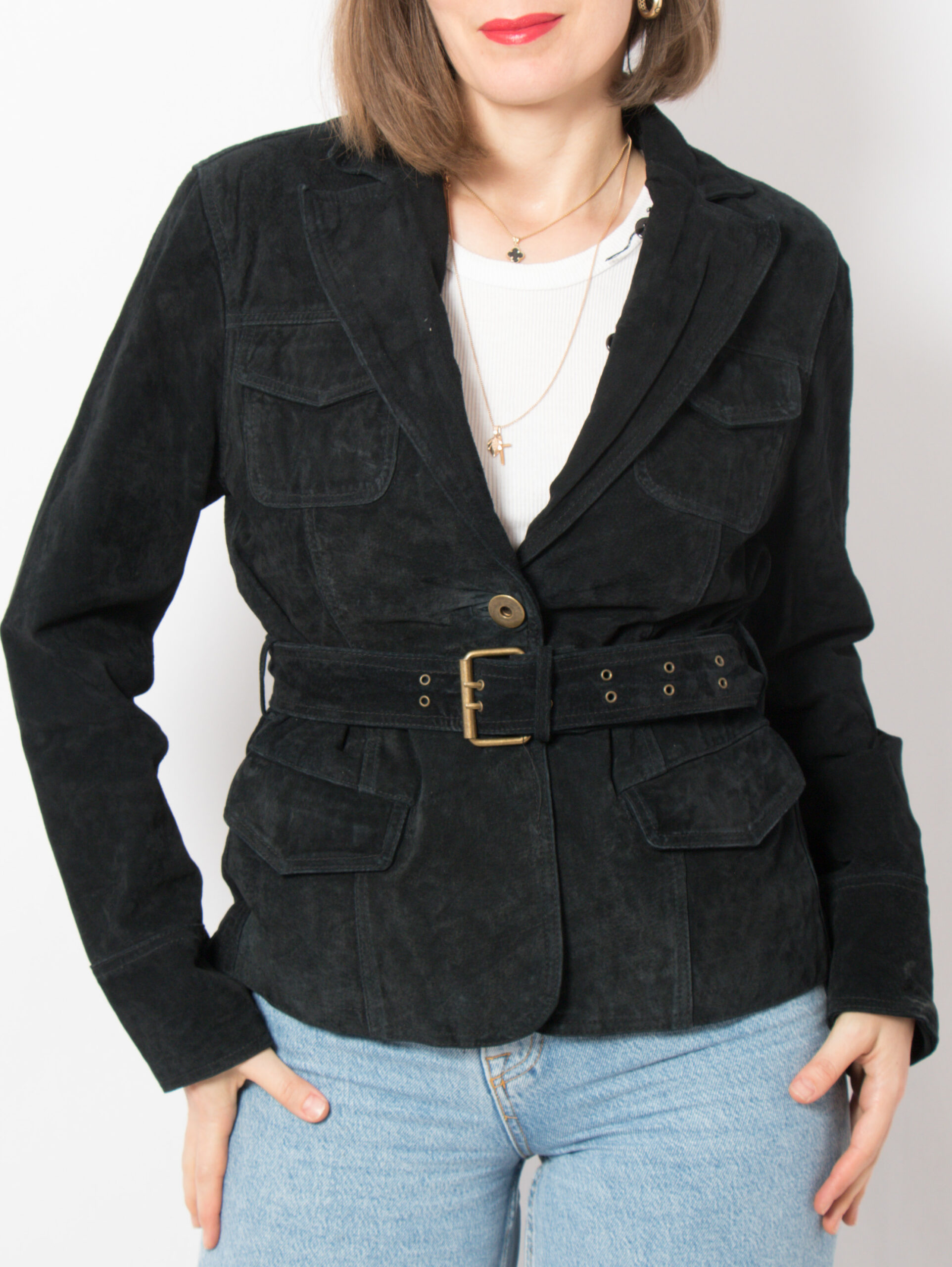 Vintage Black Suede Jacket with Belt Vintage Black Suede Jacket with Belt - Image 4