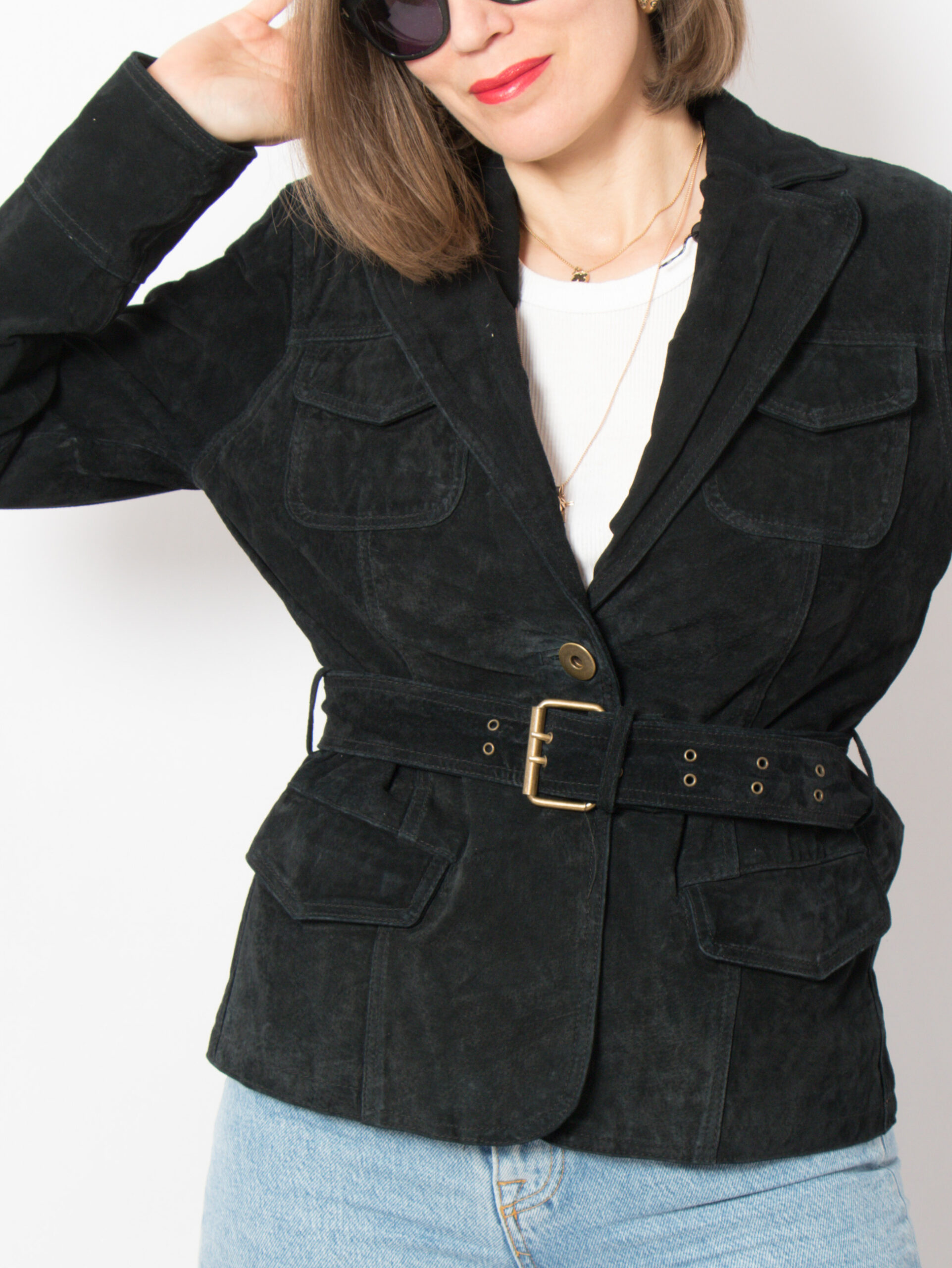 Vintage Black Suede Jacket with Belt Vintage Black Suede Jacket with Belt